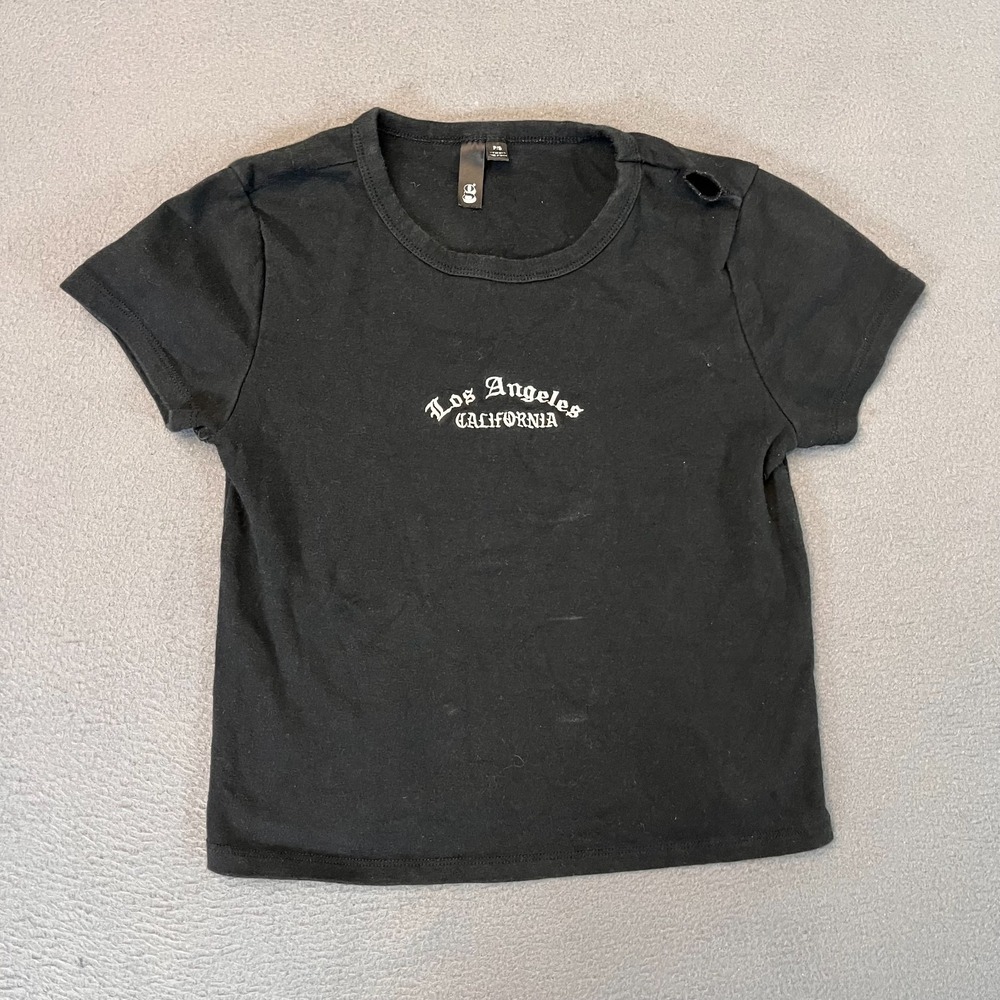 Garage Womens Crop T-Shirt Size Small‎ Black Los Angeles Crew Neck Short Sleeve